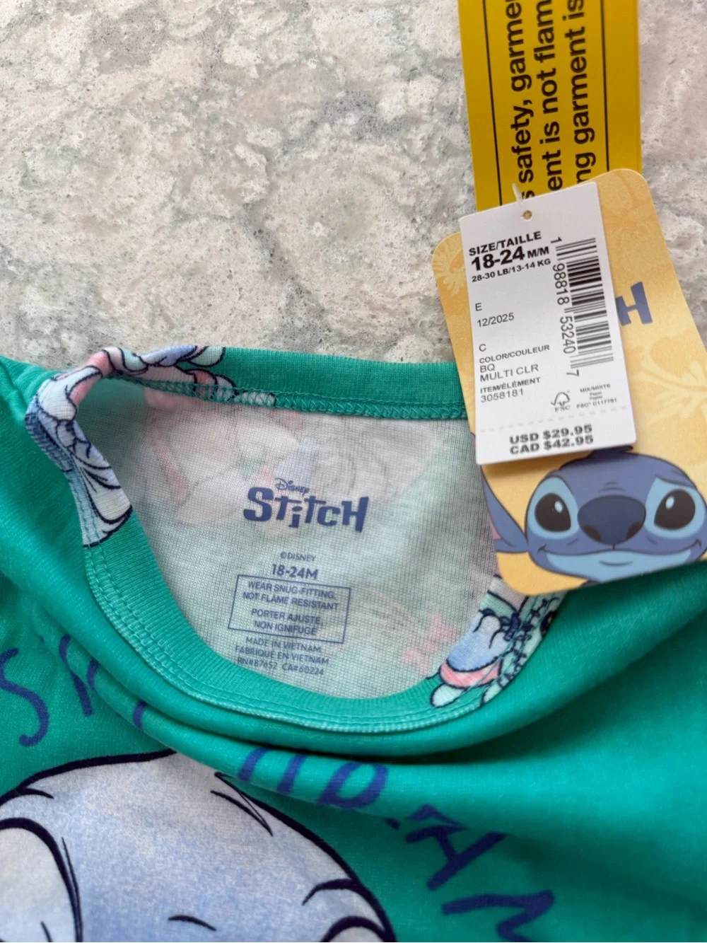 NWT Disney Stitch Girls Still Dreamin’ Pajama Set 18-24M
